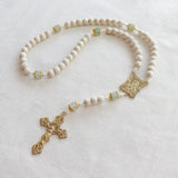 Madonna and Child White and Green Rosary