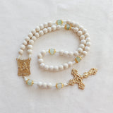 Madonna and Child White and Green Rosary