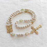 Madonna and Child White and Green Rosary