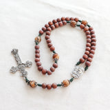 Holy Family Brown Wood and Jasper Rosary