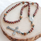 Holy Family Brown Wood and Jasper Rosary