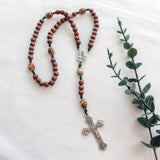 Holy Family Brown Wood and Jasper Rosary