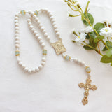 Madonna and Child White and Green Rosary