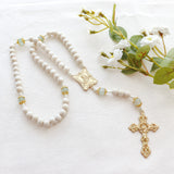 Madonna and Child White and Green Rosary