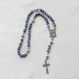 Madonna and Child Pearl and Sodalite Stone Rosary