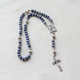 Madonna and Child Pearl and Sodalite Stone Rosary