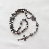 Saint Michael Stainless Steel and Silver Leaf Jasper Rosary