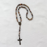 Saint Michael Bamboo Leaf Agate Stone Rosary