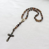 Saint Michael Bamboo Leaf Agate Stone Rosary