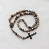 Saint Michael Bamboo Leaf Agate Stone Rosary