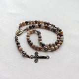 Saint Michael Bamboo Leaf Agate Stone Rosary