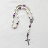 Our Lady of Guadalupe White Wood and Purple Amethyst Rosary