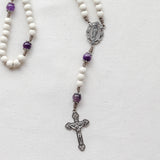 Our Lady of Guadalupe White Wood and Purple Amethyst Rosary