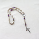 Our Lady of Guadalupe White Wood and Purple Amethyst Rosary