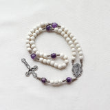 Our Lady of Guadalupe White Wood and Purple Amethyst Rosary