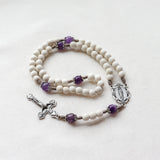 Our Lady of Guadalupe White Wood and Purple Amethyst Rosary