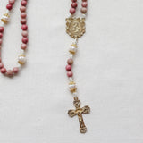 Madonna and Child Rhodonite and Pearl Stone Rosary