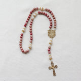 Madonna and Child Rhodonite and Pearl Stone Rosary