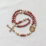 Madonna and Child Rhodonite and Pearl Stone Rosary