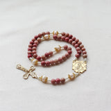 Madonna and Child Rhodonite and Pearl Stone Rosary