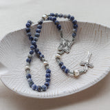 Madonna and Child Pearl and Sodalite Stone Rosary