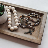 Saint Michael Bamboo Leaf Agate Stone Rosary