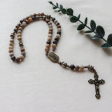 Saint Michael Bamboo Leaf Agate Stone Rosary