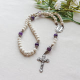 Our Lady of Guadalupe White Wood and Purple Amethyst Rosary