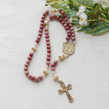 Madonna and Child Rhodonite and Pearl Stone Rosary