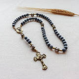 St. Michael Gray Wood and Stainless Steel Rosary