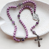 Miraculous Medal Purple Amethyst Rosary