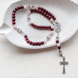 St. Thérèse of Lisieux Cherry Wood and Rose Quartz Rosary