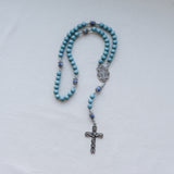 Miraculous Medal Sodalite and Blue Wood Rosary