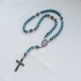 Miraculous Medal Sodalite and Blue Wood Rosary