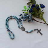 Miraculous Medal Sodalite and Blue Wood Rosary