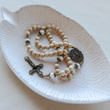 Our Lady of Fatima Cream Wood and Pearl Rosary