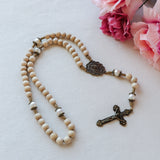 Our Lady of Fatima Cream Wood and Pearl Rosary