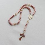 Miraculous Medal Pink and Gold Enameled Rosary