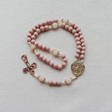 Miraculous Medal Pink and Gold Enameled Rosary