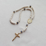 White and Blue Miraculous Medal Rosary with Hammered Crucifix