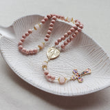 Miraculous Medal Pink and Gold Enameled Rosary