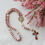 Miraculous Medal Pink and Gold Enameled Rosary