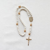 Miraculous Medal White and Gold Wood Rosary