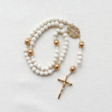 Miraculous Medal White and Gold Wood Rosary