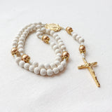 Miraculous Medal White and Gold Wood Rosary