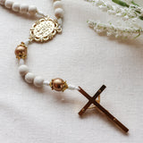 Miraculous Medal White and Gold Wood Rosary