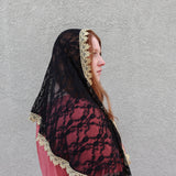 Black and Gold Lace Shawl Wrap Veil