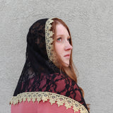 Black and Gold Lace Shawl Wrap Veil