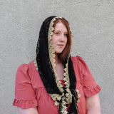 Black and Gold Lace Shawl Wrap Veil