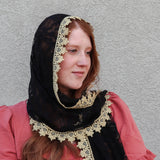 Black and Gold Lace Shawl Wrap Veil